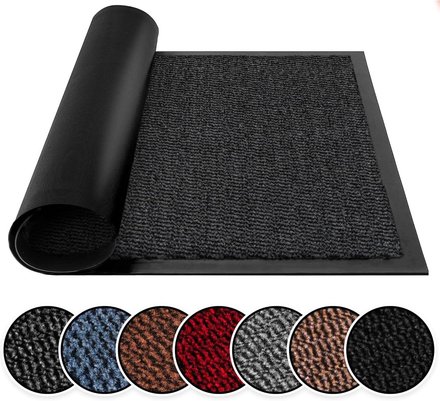 Washable Door Mats Indoor & Outdoor - Non-Slippery Heavy Duty - Stylish & Large Rubber - Perfect Dust Grabbing Doormats (Anthracite, 40Cm X 60Cm)