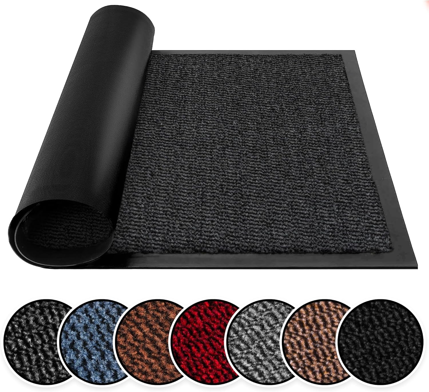 Washable Door Mats Indoor & Outdoor - Non-Slippery Heavy Duty - Stylish & Large Rubber - Perfect Dust Grabbing Doormats (Anthracite, 40Cm X 60Cm)