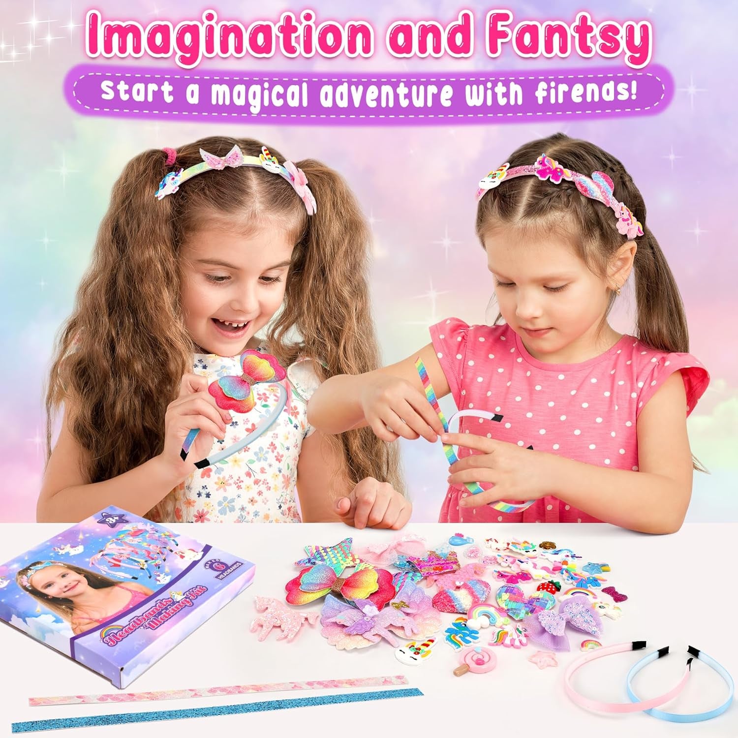 Unicorn Headband Making Kit for Girls Age 3+, Creative Craft Kits for Kids, DIY Hair Accessories & Hairbands - Girls Birthday Presents for Age 3 4 5 6 7 8 Year Old Girls Gifts Toys Set
