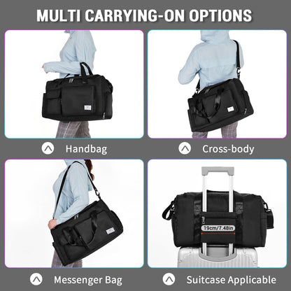 Womens Mens Sports Gym Bag Duffle Bag with Shoes Compartment, Weekend Travel Bag Overnight Bag for Women, Water Resistant Holdall Hospital Bag for Swimming Black