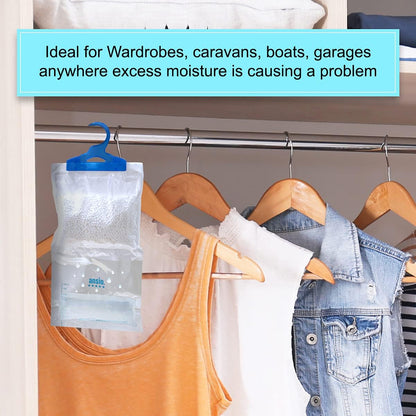 Wardrobe Dehumidifier Hanging Bags Pack of 12 Moisture Absorbers, Trap, Condensation, Dehumidifiers for Damp, Mould, Bedroom, Caravan, Bathroom, Basement, Office – 210G Each
