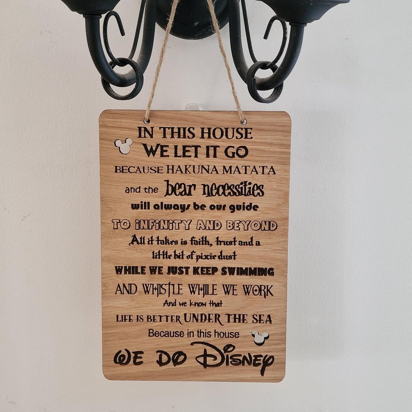 in This House We Do Disney Quote Wall Sign Hanging Rustic Wooden House Shabby Chic Room Plaque Childrens Kids Gift Laser Engraved Hand Made