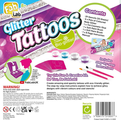 Glitter Tattoos | Create FAB Glittery Kids Tattoos! | Includes 28 Stencils and 4 Sparkly Colours of Bio-Glitter | Girls Gifts for Ages 8+