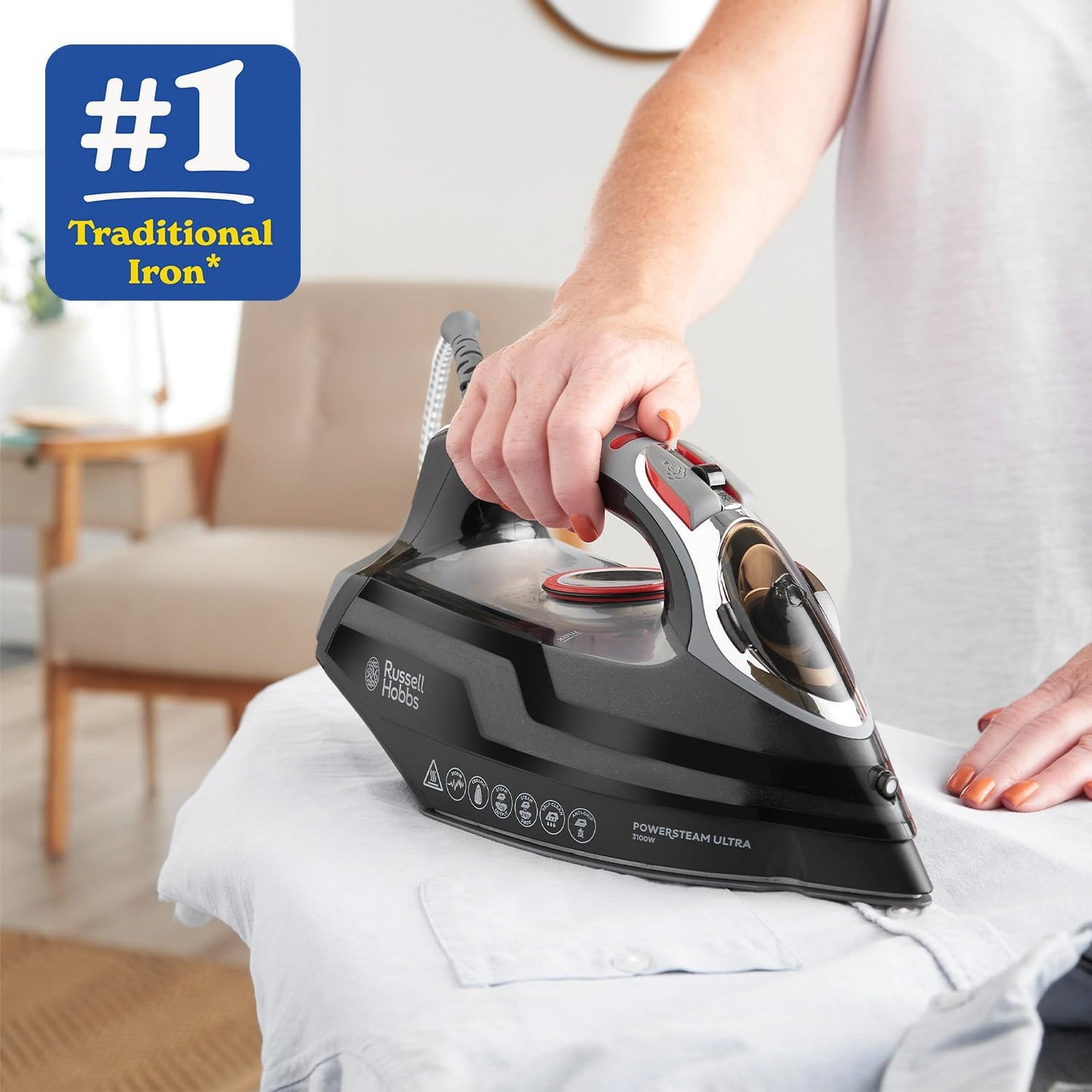 Steam Iron [3100W, 210 G/Min Extra Steam Boost, 70 G/Min Steam] Power Steam (350Ml, Ceramic Soleplate, Self-Cleaning & Spray Water Function, Anti-Limescale, Drip Stop) 20630