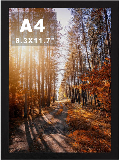 Picture Frame A4, Versatile A4 Black Picture Frame 21 X 29.7Cm, Display, Landscape or Portrait Orientation, Wall-Mount & Desk Stand