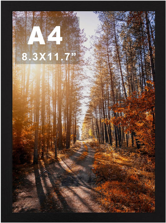 Picture Frame A4, Versatile A4 Black Picture Frame 21 X 29.7Cm, Display, Landscape or Portrait Orientation, Wall-Mount & Desk Stand