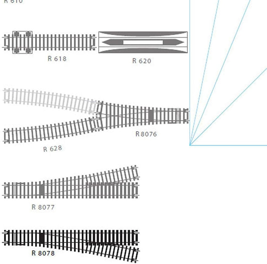 R8078 OO Gauge Right Hand Express Point Track - Extra Track Pieces for Model Railway Sets, Model Train Track Pieces - Scale 1:76