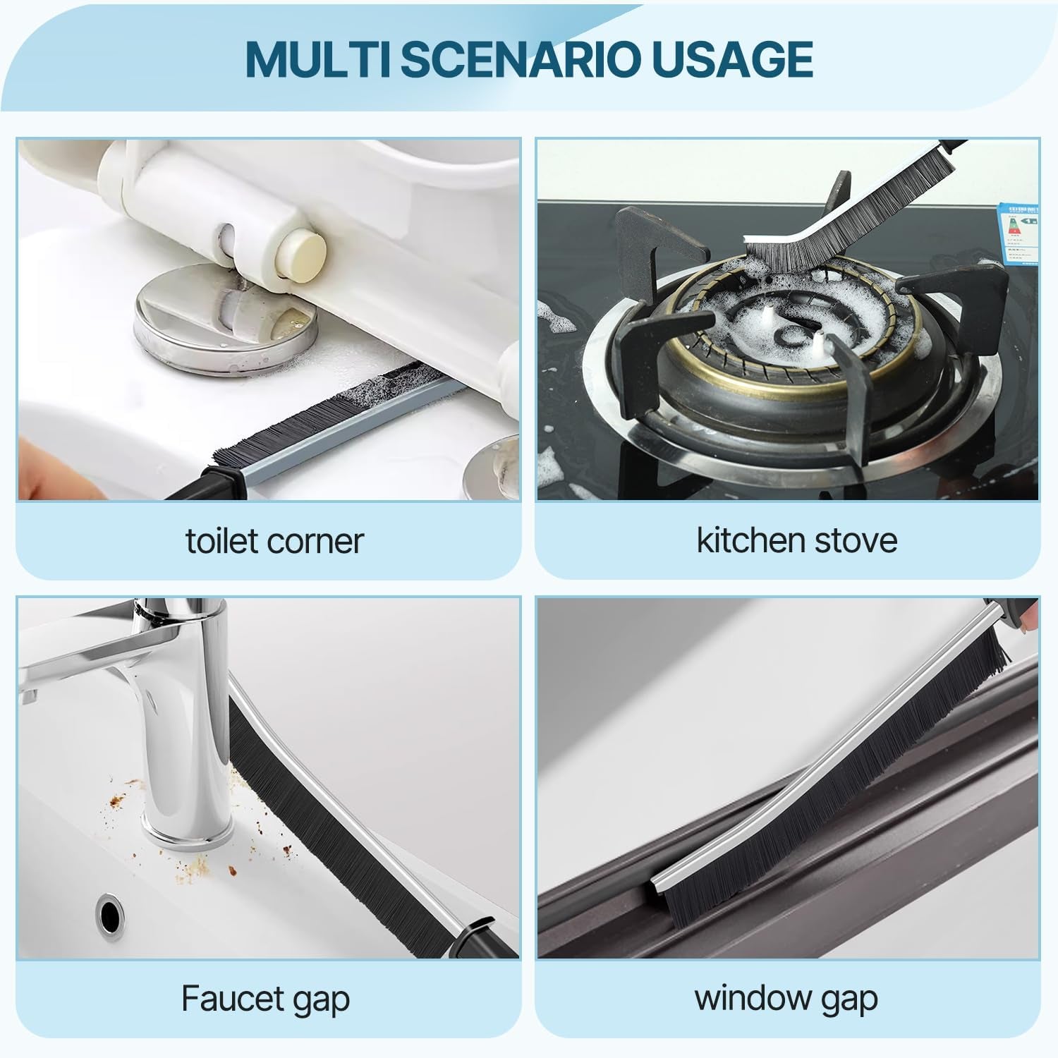 Crevice Cleaning Brush, Bathroom Tile Groove Gap Cleaning Brush,Premium Crevice Cleaning Tool Aluminum Support with 15° Angle Magic Brush, Thin Cleaning Brush for Home Kitchen