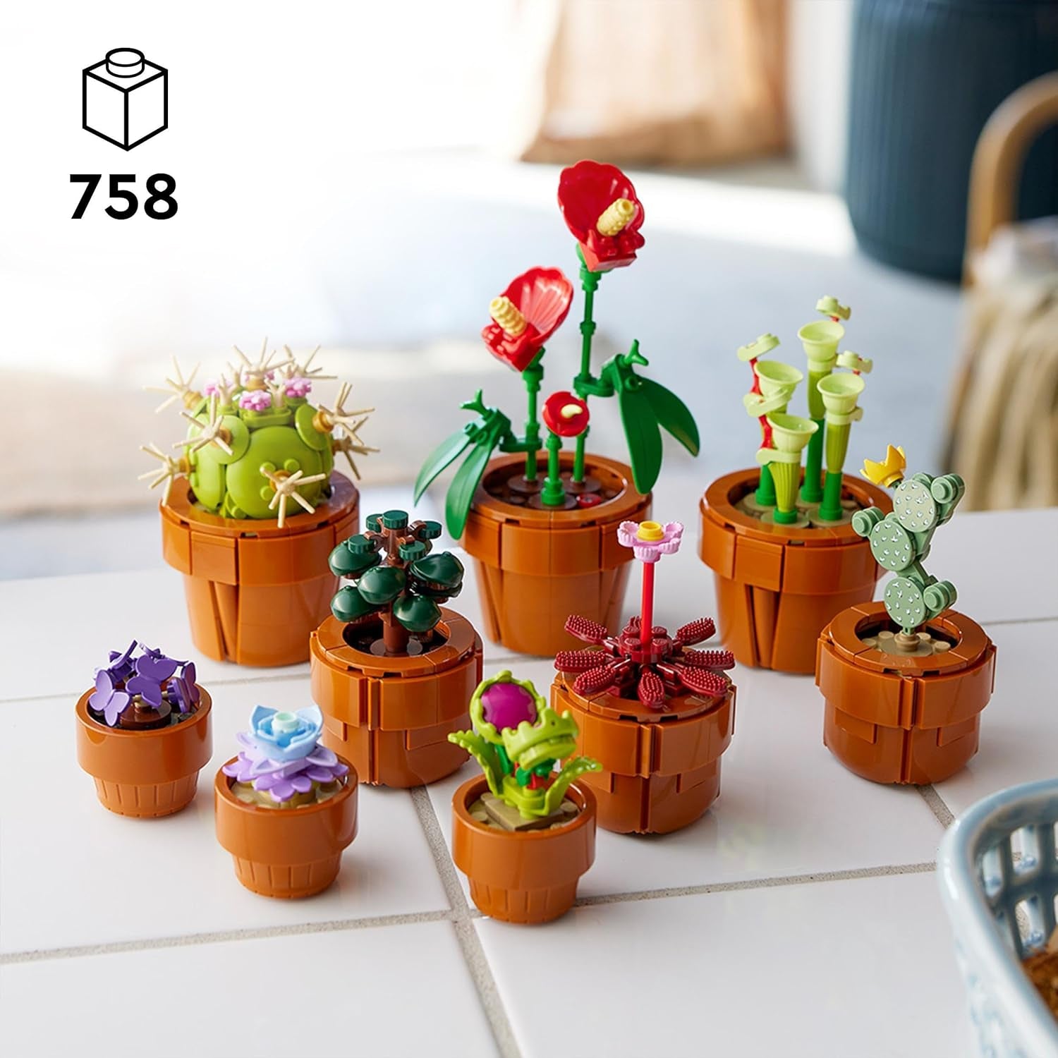 Botanicals Tiny Plants - 9 Potted Artificial Flowers Set for Indoors Incl. Faux Cactuses & Red Anthurium - Gift for Valentine'S Day for Women and Men - Home Decor - 10329