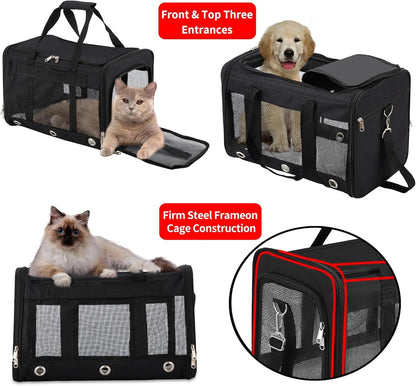 Soft Sided Foldable Cat/Dog/Pet Carrier Bag, Portable Puppy/Pets Travel Carriers for Cats/Dogs with Shoulder Strap & Removable Mat, Durable Cat Basket of 17 Lbs Airline Approved - Black, M