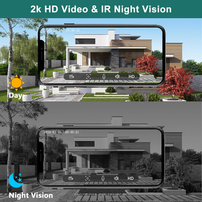 Wireless Video Doorbell Camera with Chime, Voice Changer/Message, PIR Motion Detection, Instant Alerts, 2-Way Audio, 2K HD, Night Vision, 2.4G Wifi, IP66, Battery Powered, Works with Alexa