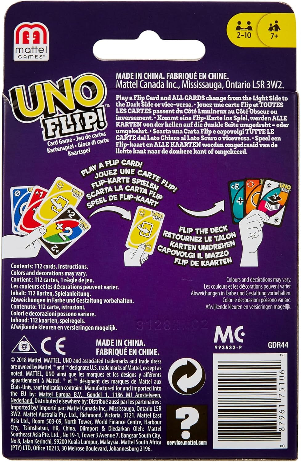 UNO FLIP! Family Card Game for Adults, Teens & Kids, Double-Sided Deck with Special Flip Card, 112 Cards, 7 Year Old and Up, ‎GDR44
