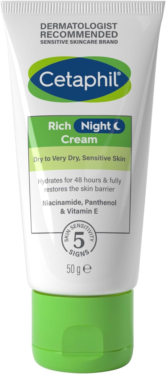 Rich Night Cream, 50G, for Dry to Very Dry, Sensitive Skin, with Niacinamide
