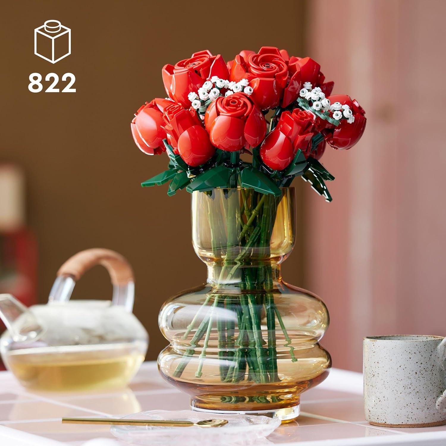 Botanicals Bouquet of Roses - Artificial Flowers Set for Adults Incl. a Buildable Vase - Home or Office Decor - Gift Ideas for Valentine'S Day for Him & Her - Botanical Collection - 10328