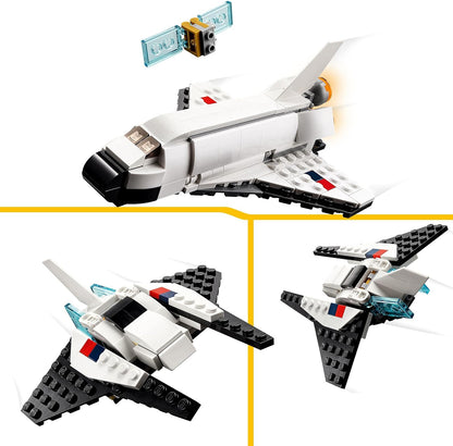 31134 Creator 3 in 1 Space Shuttle Toy to Astronaut Figure to Spaceship, Building Toys for Kids, Boys, Girls Aged 6 and Up, Creative Gift Idea