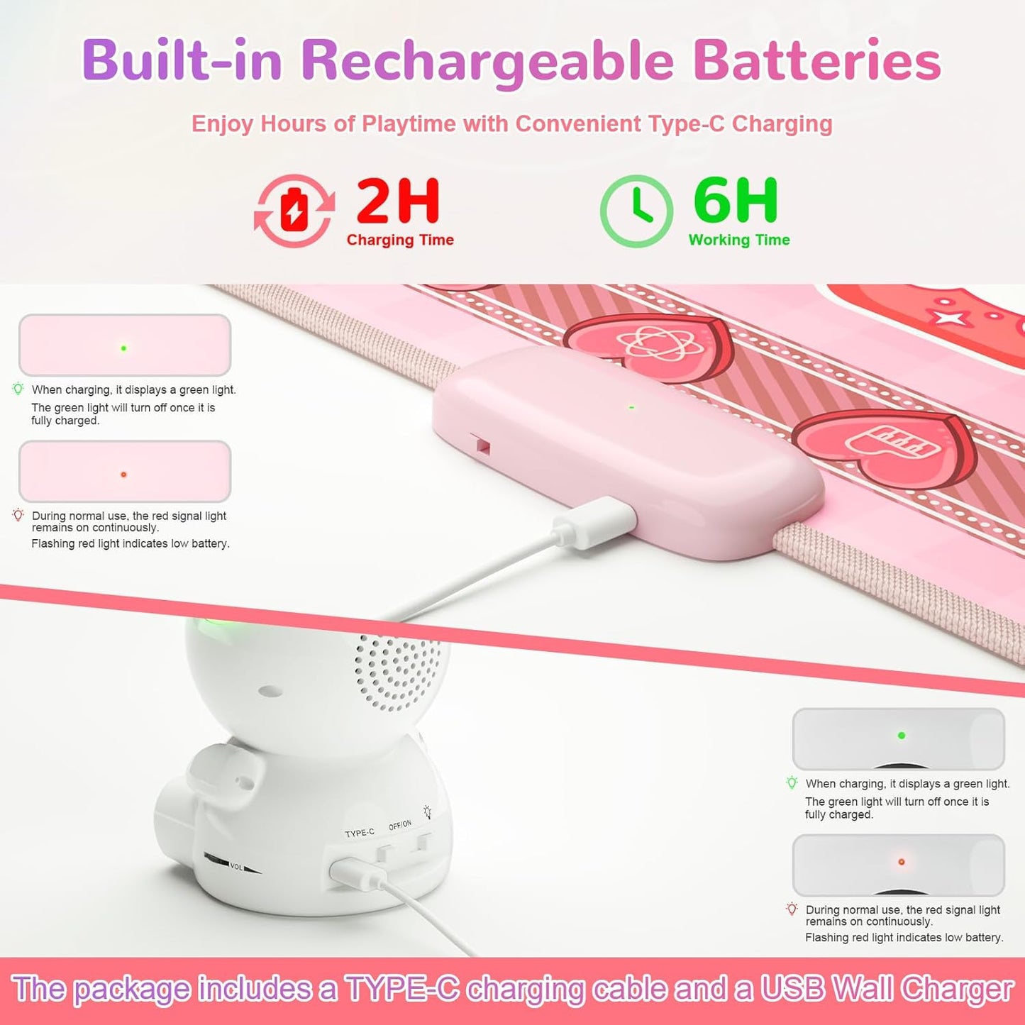 Rechargeable Dance Mat Toys for Girls, Light up Dance Pad with Wireless Bluetooth, 5 Game Modes, Adjustable Volume & LED Lights, Xmas B-Day Gifts for 3-12 Years Old Kids (Pink)