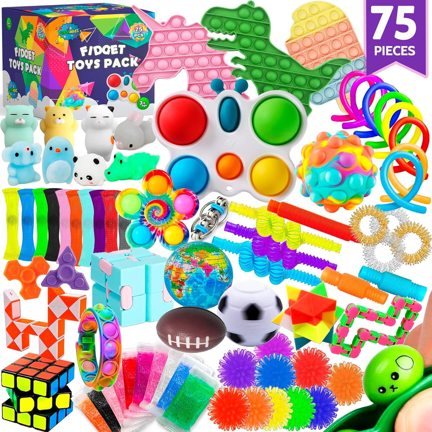 75 Pcs Fidget Toys Kids Pack - Pinata Fillers, Party Favours, Classroom Prizes, Stress Relief, Treasure Chest Goodie Bag Rewards with Pop Its for ADHD, Autism Bulk Fidgets Box Gifts for Boys and Girls