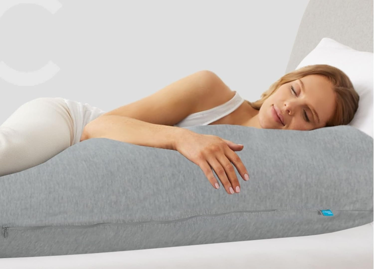 Orthopedic Body Sleep Pillow and Cover Hollowfiber Filling for Maternity Pregnancy Nursing Side Sleeper Support Includes Free Grey Cover