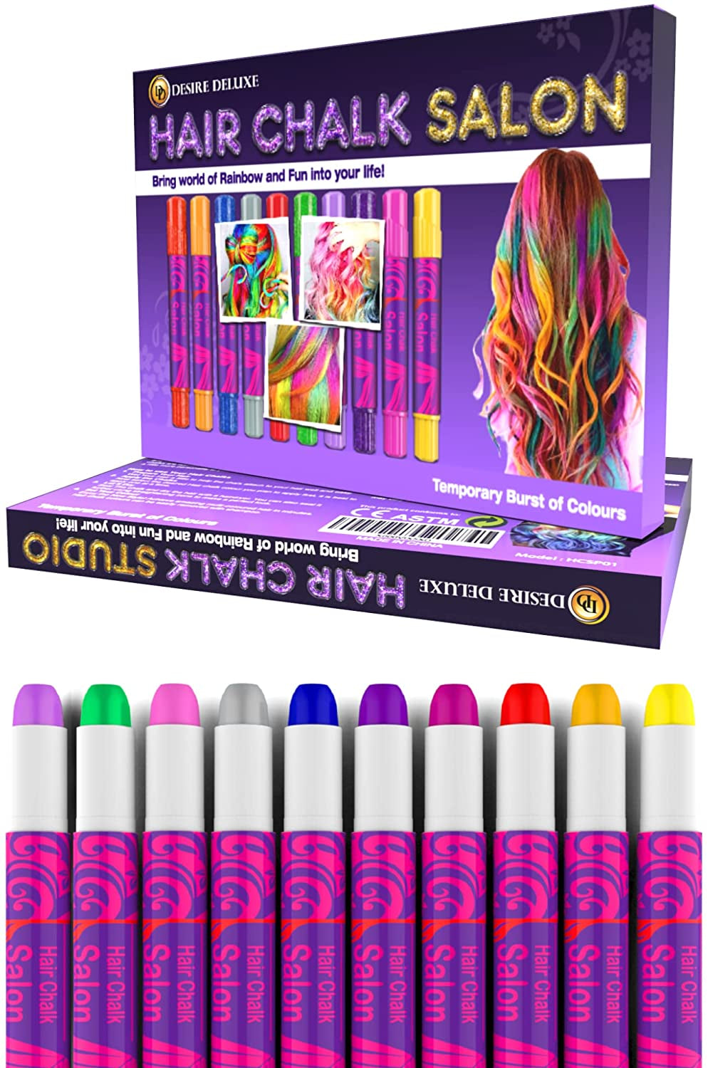 Hair Chalk Gifts for Girls - 10 Temporary Non-Toxic Easy Washable Hair Dye Colourful, Metallic, Glitter Pens - Games Birthday Present