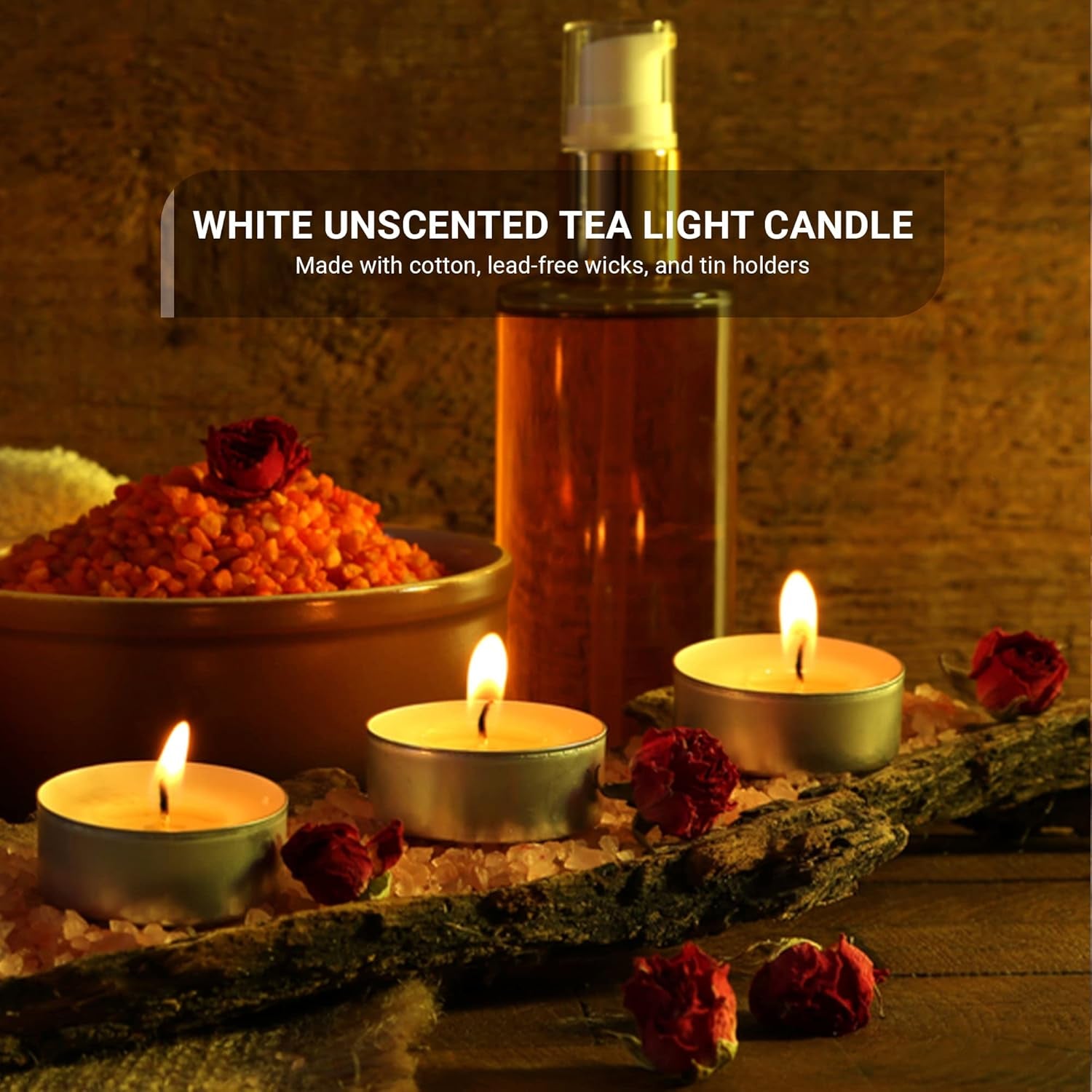 Tea Lights Candles 4-Hour Burn (50 Pack) - White T Lights - Unscented 3.8 X 2.3 Cm - 4Hr -