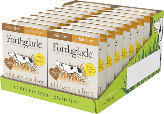 Wet Dog Food (18 X 395G Trays) - Adult 1 Year +, Grain Free Chicken and Liver with Vegetables, Stomach Sensitive Dog Food with Natural Ingredients, Complete Hypoallergenic Dog Food