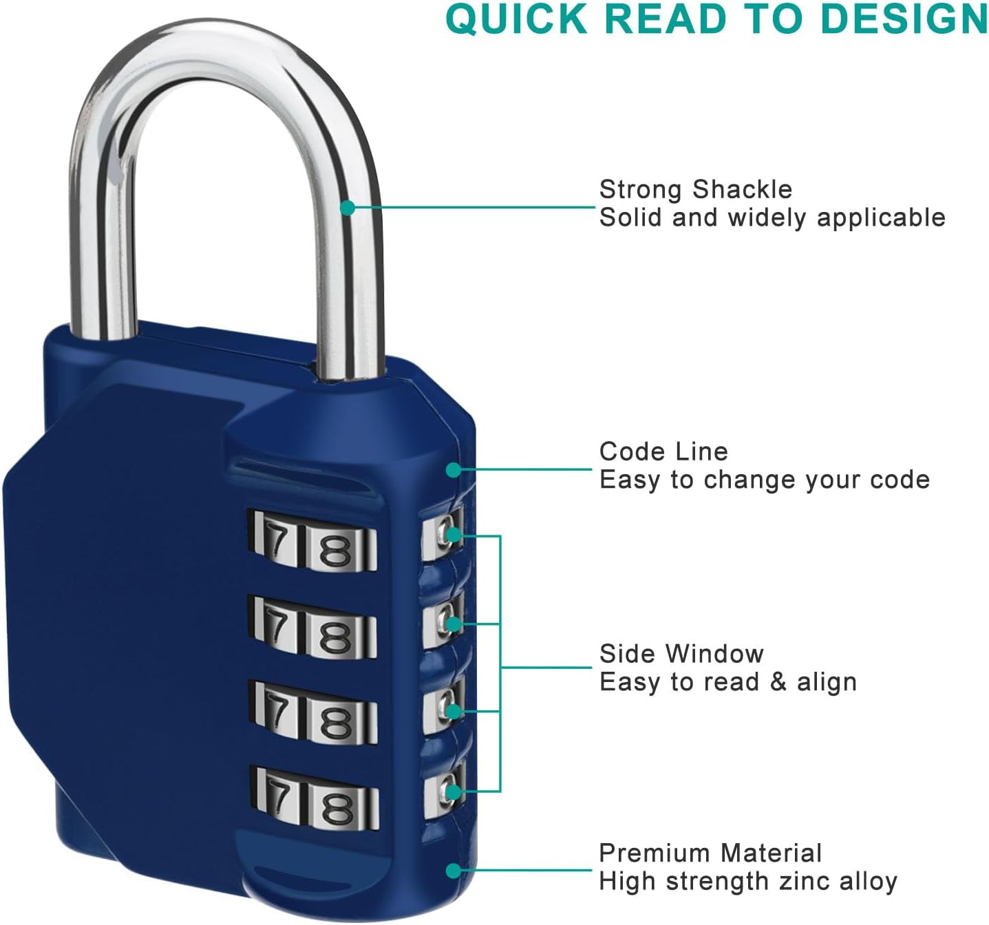 Combination Padlock for Locker, Weatherproof Padlock Outdoor for Fence Gate, Sheds, 4 Digit Combination Lock for Gym Locker, School Locker (Blue)