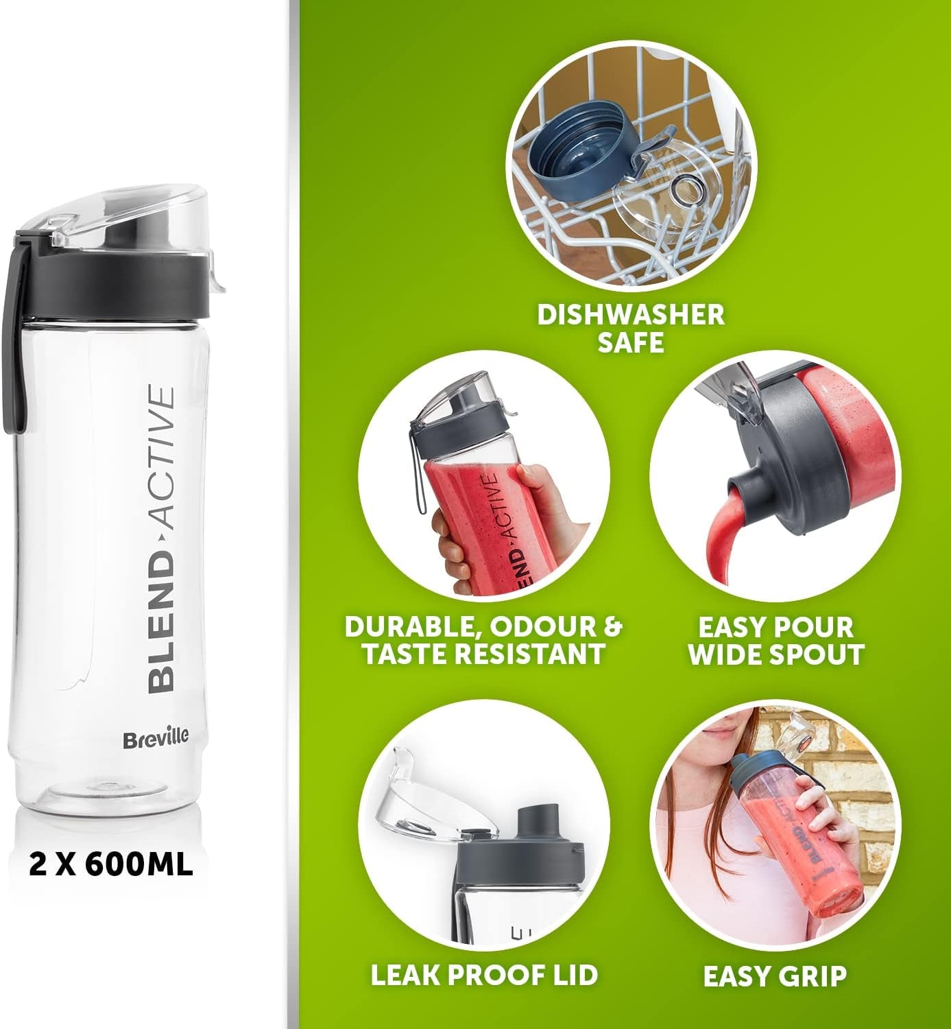 Blend Active Personal Blender & Smoothie Maker | 350W | 2 Portable Blend Active Bottles (600Ml) | Leak Proof Lids | White & Blue [VBL249]
