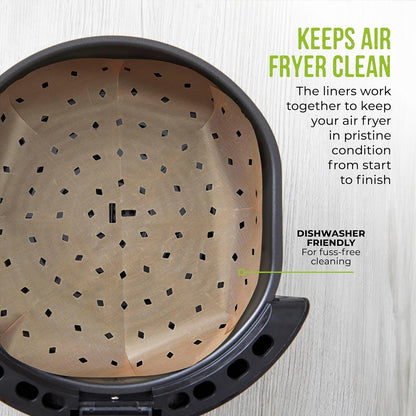 TLINER1 4 Pack of round Air Fryer Liners, Suitable for Air Fryers between 2 Litre and 4 Litre, Non-Stick, Reusable, Gold & Black