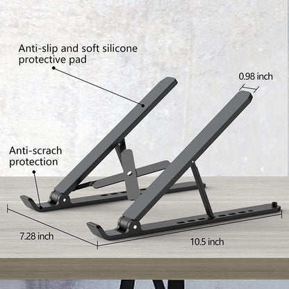 Laptop Stand for Desk, Adjustable Laptop Riser Abs+Silicone Foldable Portable Laptop Holder, Ventilated Cooling Notebook Stand for 10-15.6” Laptops,Tablet-Black