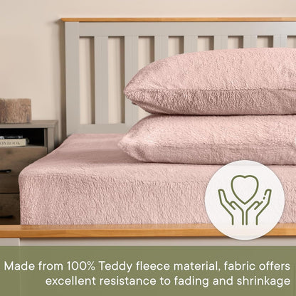 Teddy Fleece Fitted Bed Sheet Thermal Warm Soft Luxury Fluffy Cuddly Cosy Bedding, Blush Pink - Single